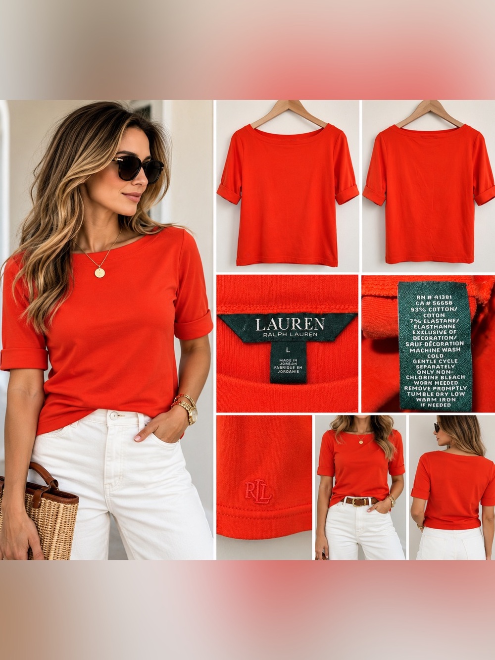 Lauren Ralph Lauren Red Boatneck Short-Sleeve Top